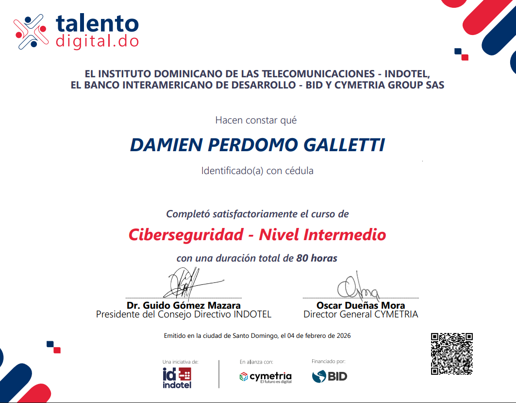 Intermediate Cybersecurity Program Certificate